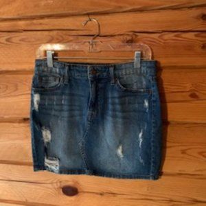 Black Daisy Distressed Denim Mini Skirt